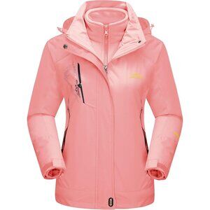 Women's Light Pink Winter Winter Snow Ski Jacket Coats Waterproof Fleece Lined